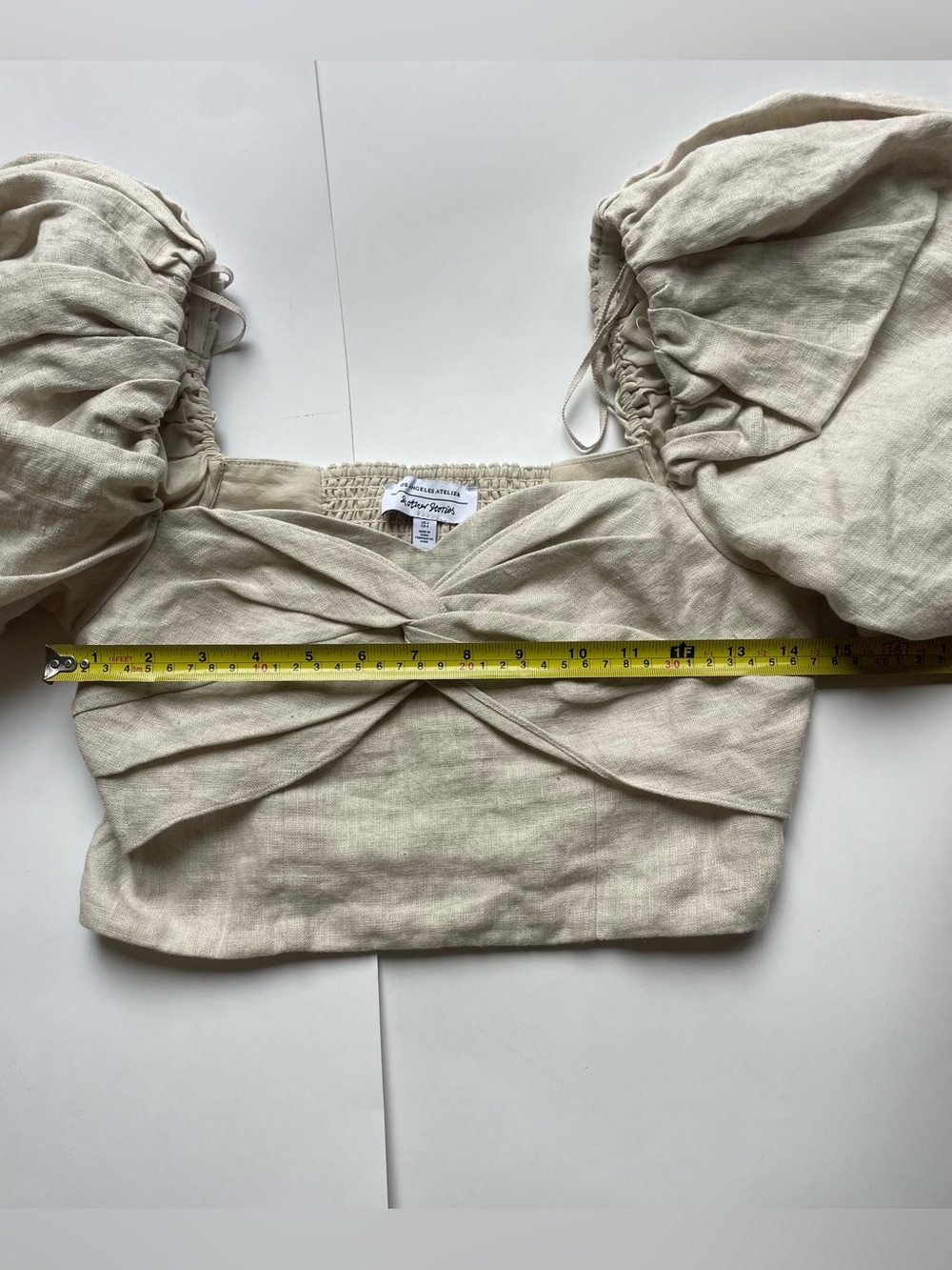 Twist Front Puff Sleeve Crop Top - Beige - Picture 7 of 9